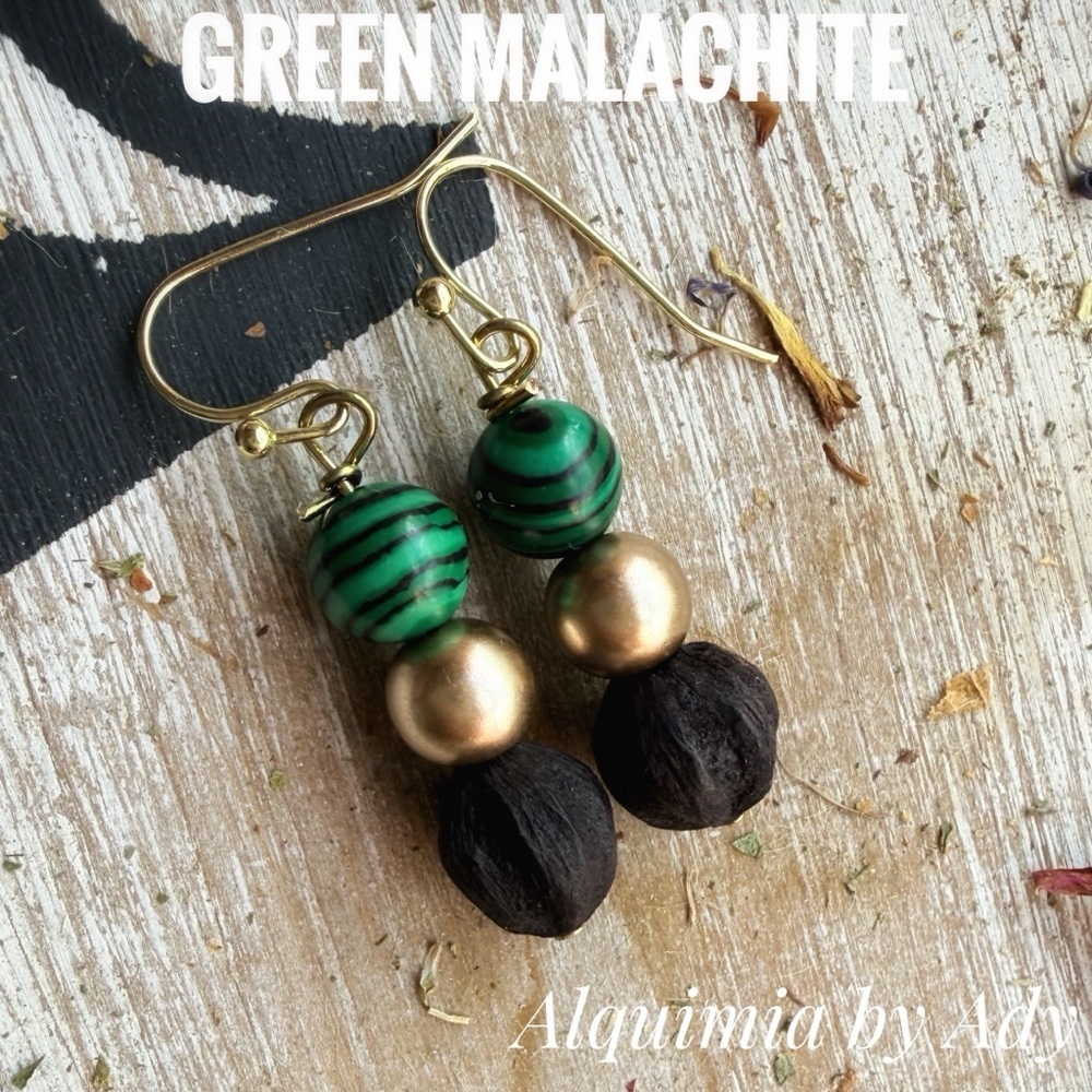 Alquimia Gold and Green Malachite Earrings